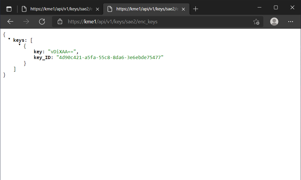 Response from kme1 to sae1 with one keys of length |default_size| bits.