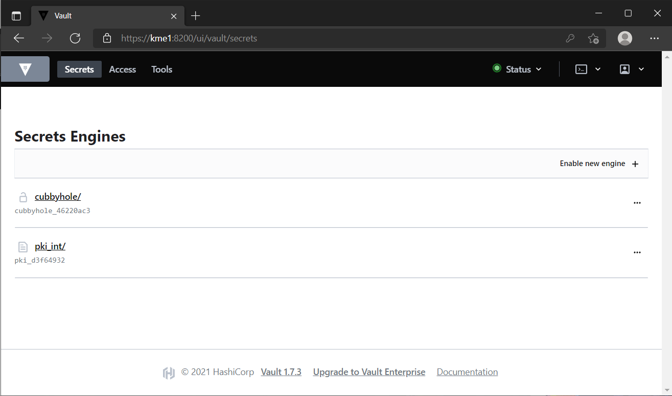 PKI secrets engine for issuing/signing certificates